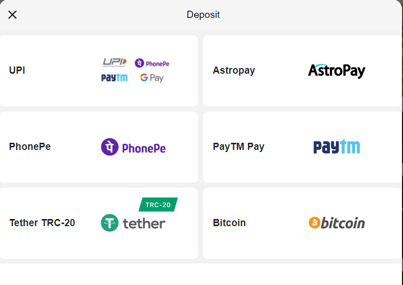 PariMatch deposit methods