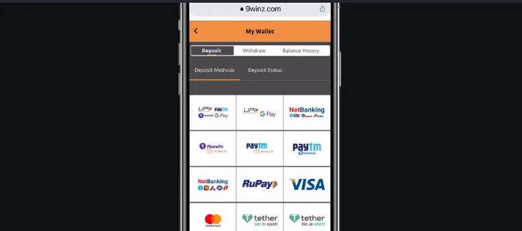 9winz Deposit methods