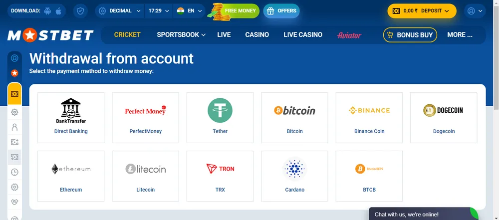 Mostbet Withdrawal methods