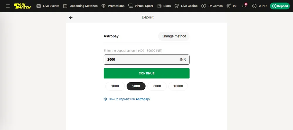 PariMatch Deposit amount