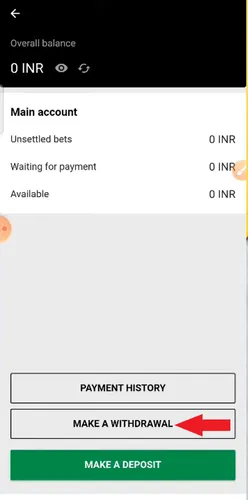 PariMatch Make Withdraw button