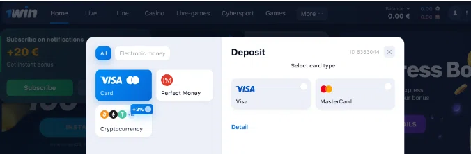 1win Deposit methods