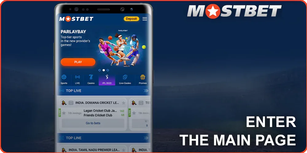 Mostbet apk Main page